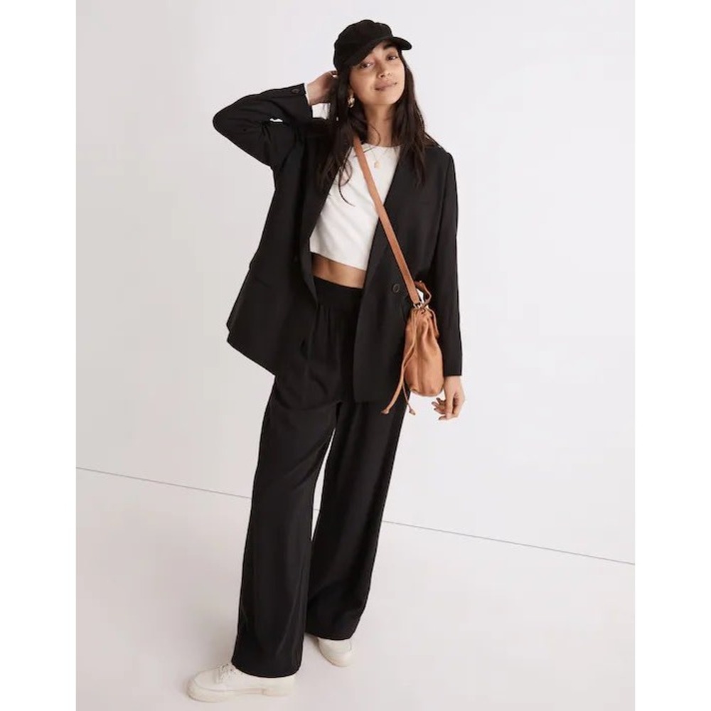 Madewell Larsen Blazer True Black Double Breasted Oversized Twill Jacket Size S